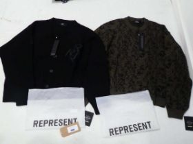 +VAT Represent applique knit cardigan in jet black and Camo sweater both size large