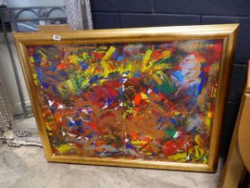 Large framed abstract painting in acrylic paint on stretched canvas produced in 2005 entitled, '