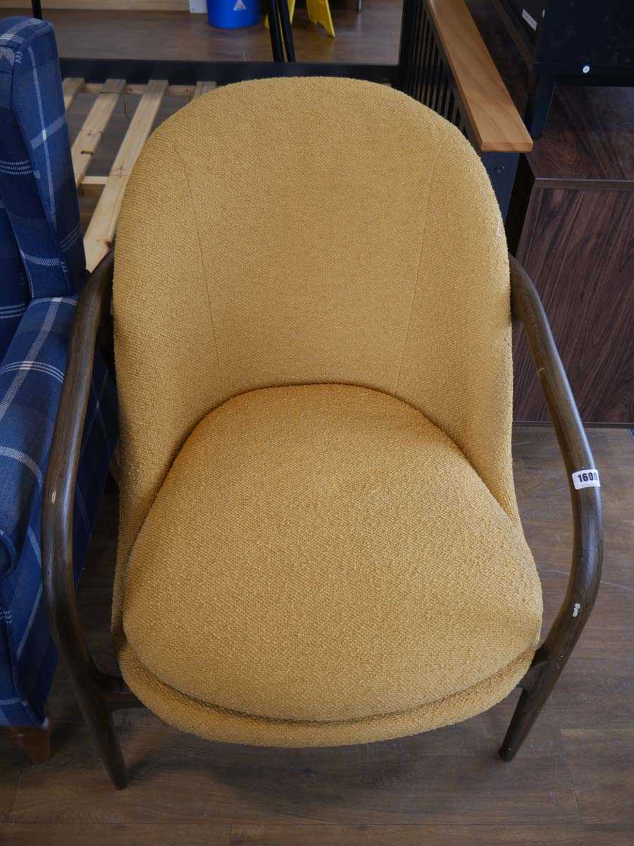 Wooden framed yellow upholstered easy chair