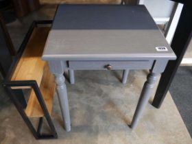 Small grey single drawer occasional table, together with a small 2 tier metal framed shelf