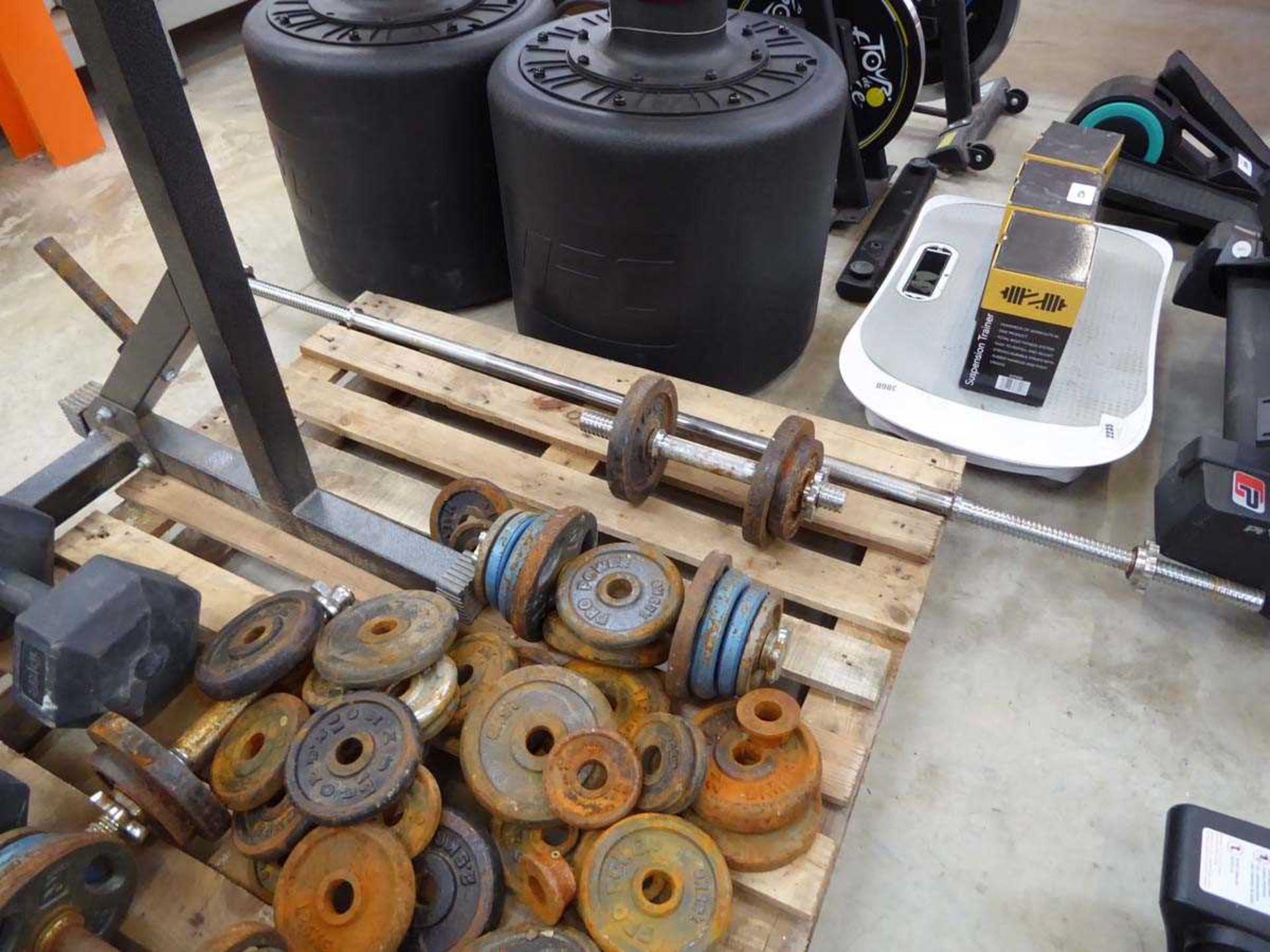 Pallet of mixed dumbbells, dumbbell weights, stand and bar - Image 3 of 3