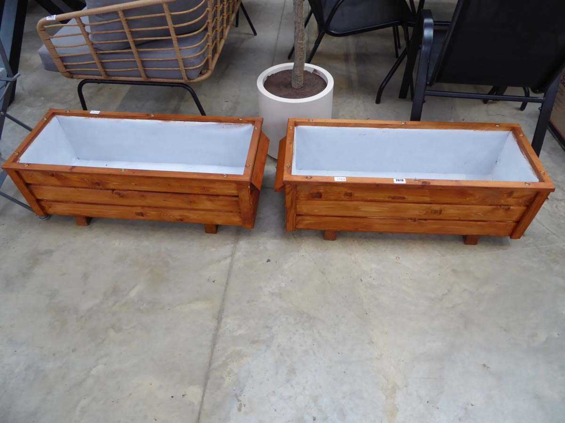 Pair of coated pine planting troughs