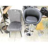 Black bar stool with soft grey chair