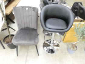 Black bar stool with soft grey chair