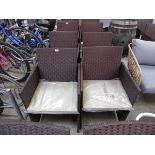 Set of 4 rattan garden chairs with beige cushions 1 chair has marker pen damage