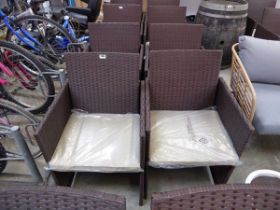 Set of 4 rattan garden chairs with beige cushions 1 chair has marker pen damage