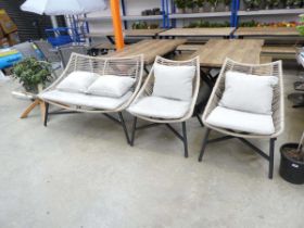 Garden patio set in rope style with glass top coffee table