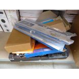 Tray containing misc. items incl. horological journals, Volvo air filters, Volvo radio, etc.