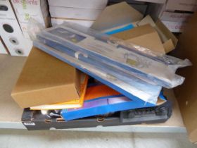 Tray containing misc. items incl. horological journals, Volvo air filters, Volvo radio, etc.