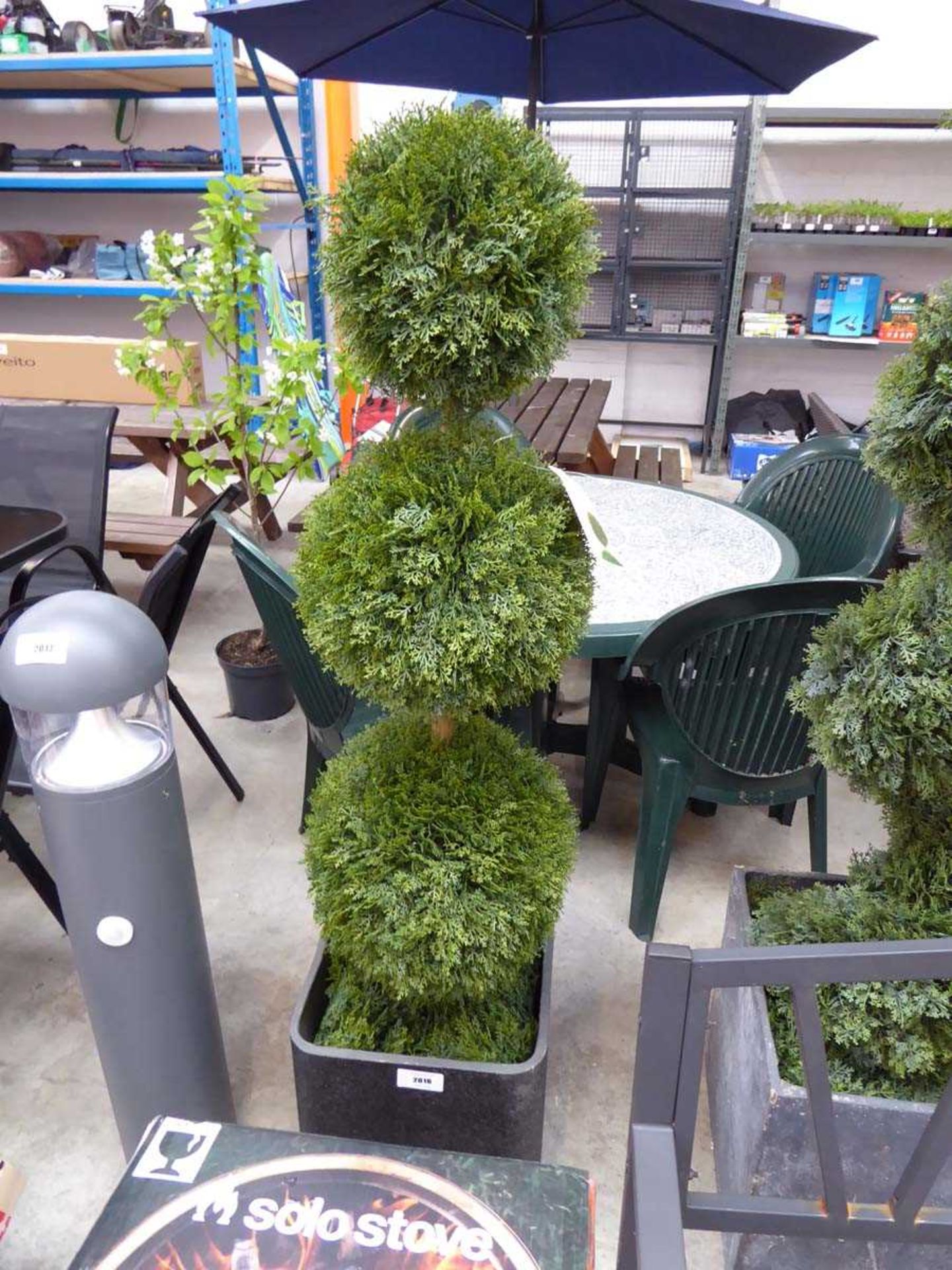 +VAT Artificial cedar ball tree in grey slate finish planter