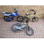 Selection of childrens bikes incl. motorbike style bike, Batman bike and army themed bike with