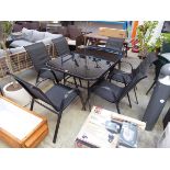 Modern black metal framed garden suite comprising table and 6 chairs