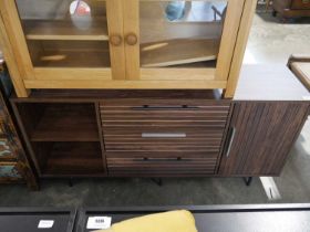 Modern hardwood effect sideboard with 3 central doors and a single door cupboard