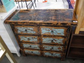 Tsang style blue and black distressed painted 8 drawer cabinet