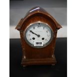 Early 20th Century dark oak cased mantle clock by Mappin & Webb with copper details