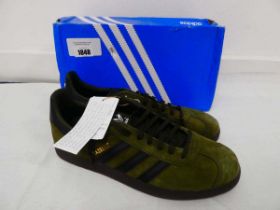 +VAT Boxed pair of Adidas gazelle trainers in khaki size UK10