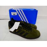 +VAT Boxed pair of Adidas gazelle trainers in khaki size UK10