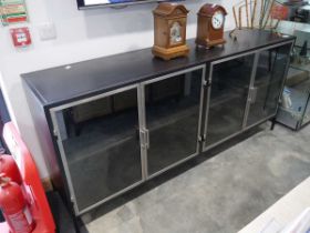 +VAT Modern metal black and steel finish sideboard with glass fronted doors