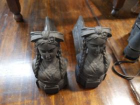 Pair of cast iron fire dogs in the style of 19th Century French 'Alsacian Woman' Andirons