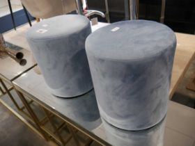 +VAT Modern pair of blue suede upholstered cylindrical footstools