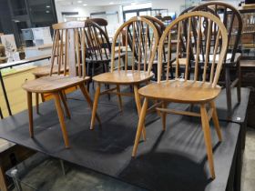 2 similar pairs of stick wheelback dining chairs, ercol style