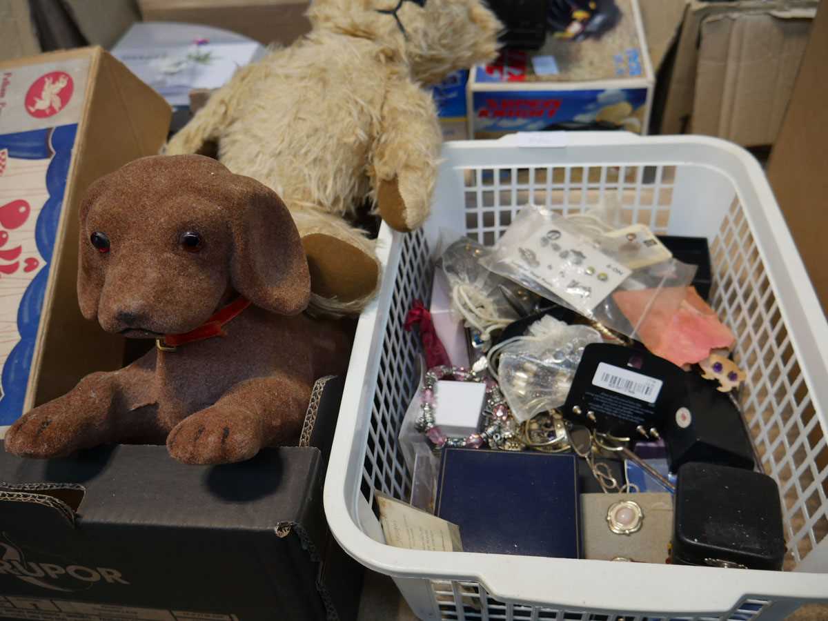 Crate containing stuffed teddy bear, costume jewellery, dog toy and Pelham puppet in box - Image 2 of 2