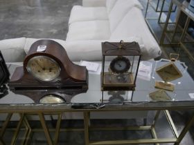 Collection of clocks including a Napoleon type mantle clock, a President wall clock, a Seiko acrylic