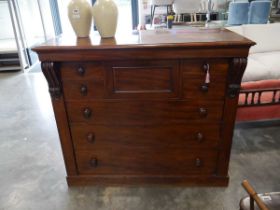 Mahogany chest of drawers, the upper drawer disguised with 2 smaller drawers aside above 3 long