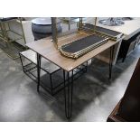 Modern dark wood effect dining table on black hairpin legs