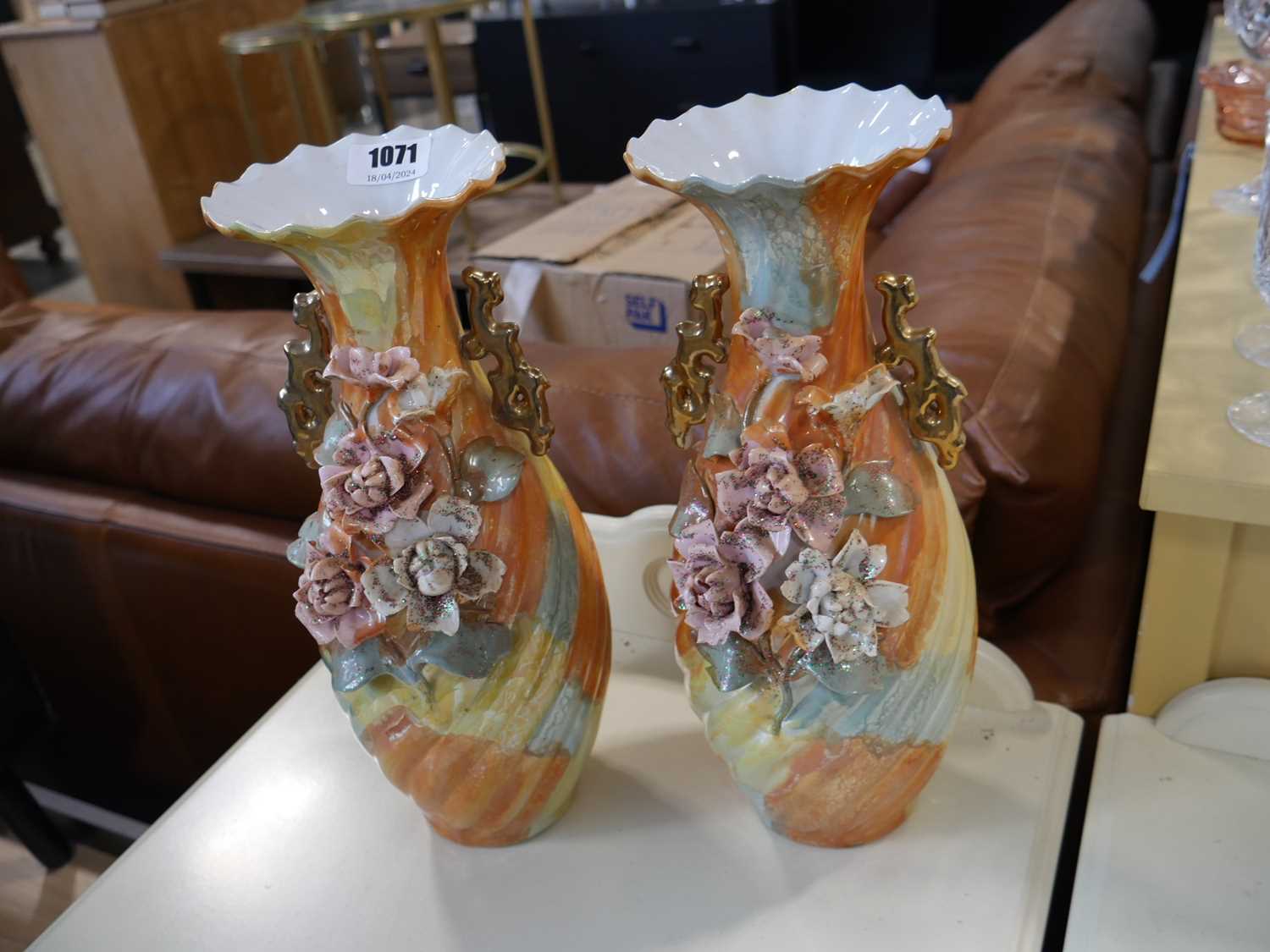 Pair of floral decorative vases