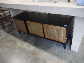 Modern black and cane entertainment stand