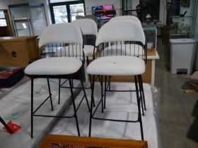+VAT Set of 4 modern metal framed white fleece upholstered bar height stools