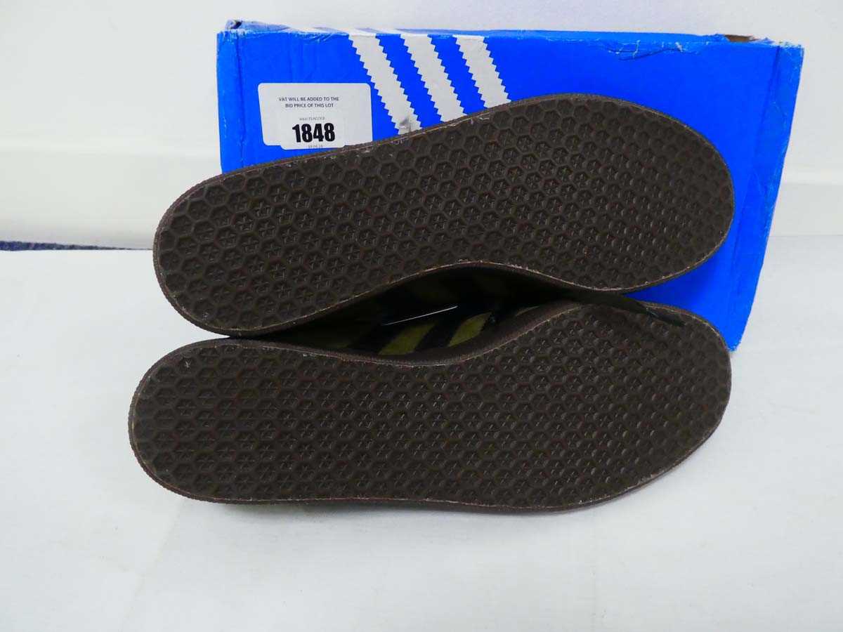+VAT Boxed pair of Adidas gazelle trainers in khaki size UK10 - Image 2 of 2