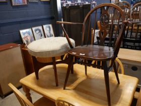 Single Ercol carver chair together with a mid century teak dressing table stool collectors item sold