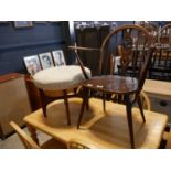 Single Ercol carver chair together with a mid century teak dressing table stool collectors item sold