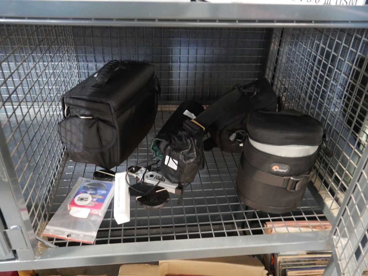 2 cages containing qty of camera equipment to include Canon EOS 400D SLR camera, Panasonic Luix - Image 3 of 3