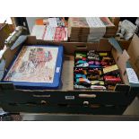 2 crates containing various pre-loved cars to include Matchbox etc