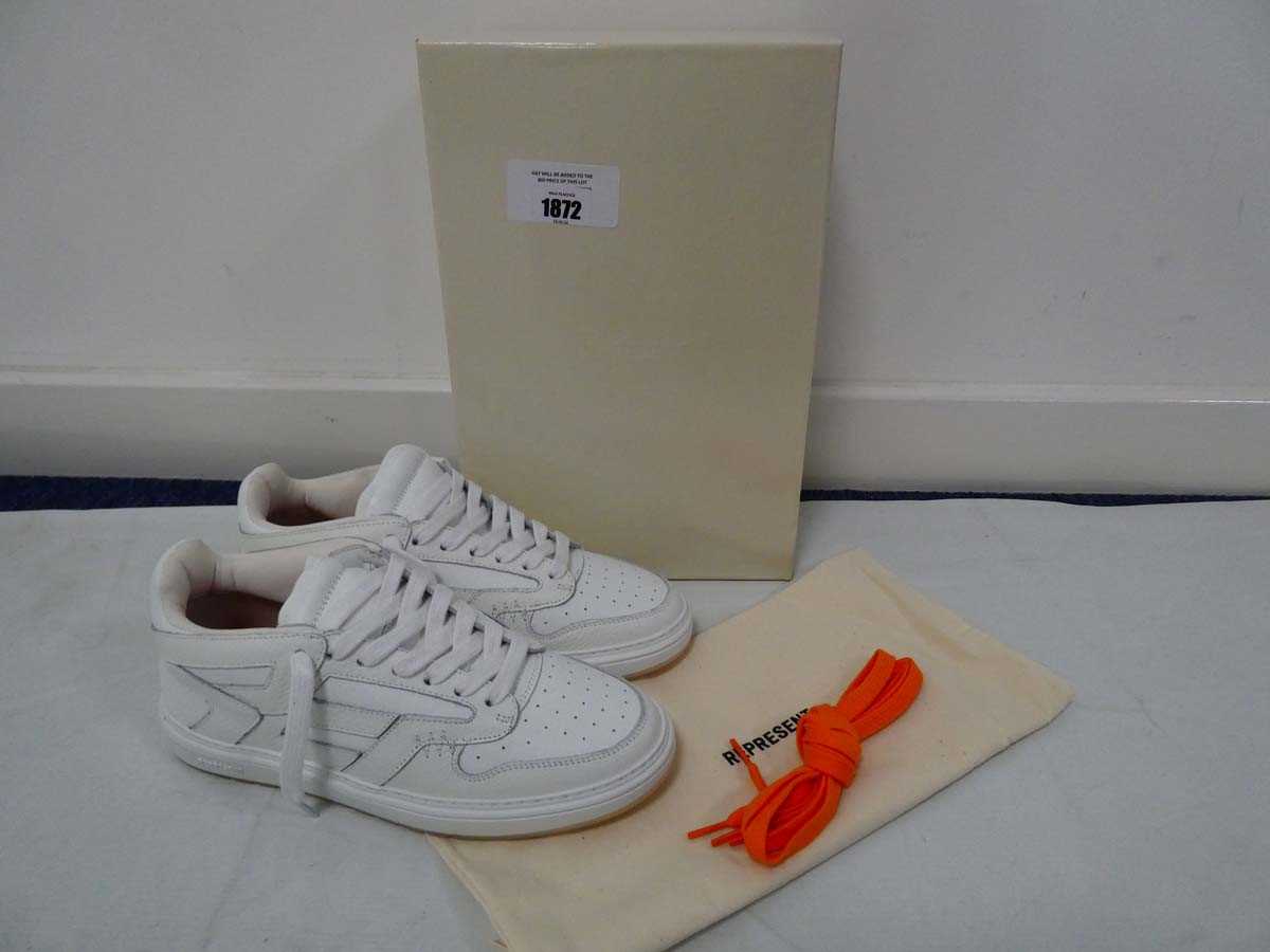 +VAT Boxed pair of Represent reptor low leather trainers in flat white size EU42