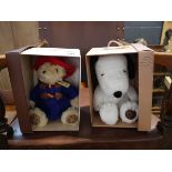 2 boxed collectors limited edition bears; Paddington and Snoopy. By Rainbow Designs.