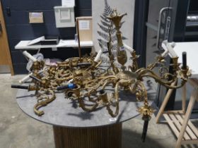 2 brass ceiling light candelabras 1 disassembled and lacking central column