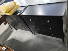 +VAT Modern pair of black wood finish chests each having 2 over 2 drawers