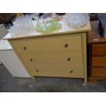 Yellow pastel painted chest of 3 drawers