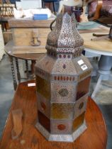 Reproduction of a Moorish style copper and stained glass lantern