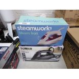 +VAT Boxed Steam Works steam iron together with boxed Tower steam iron