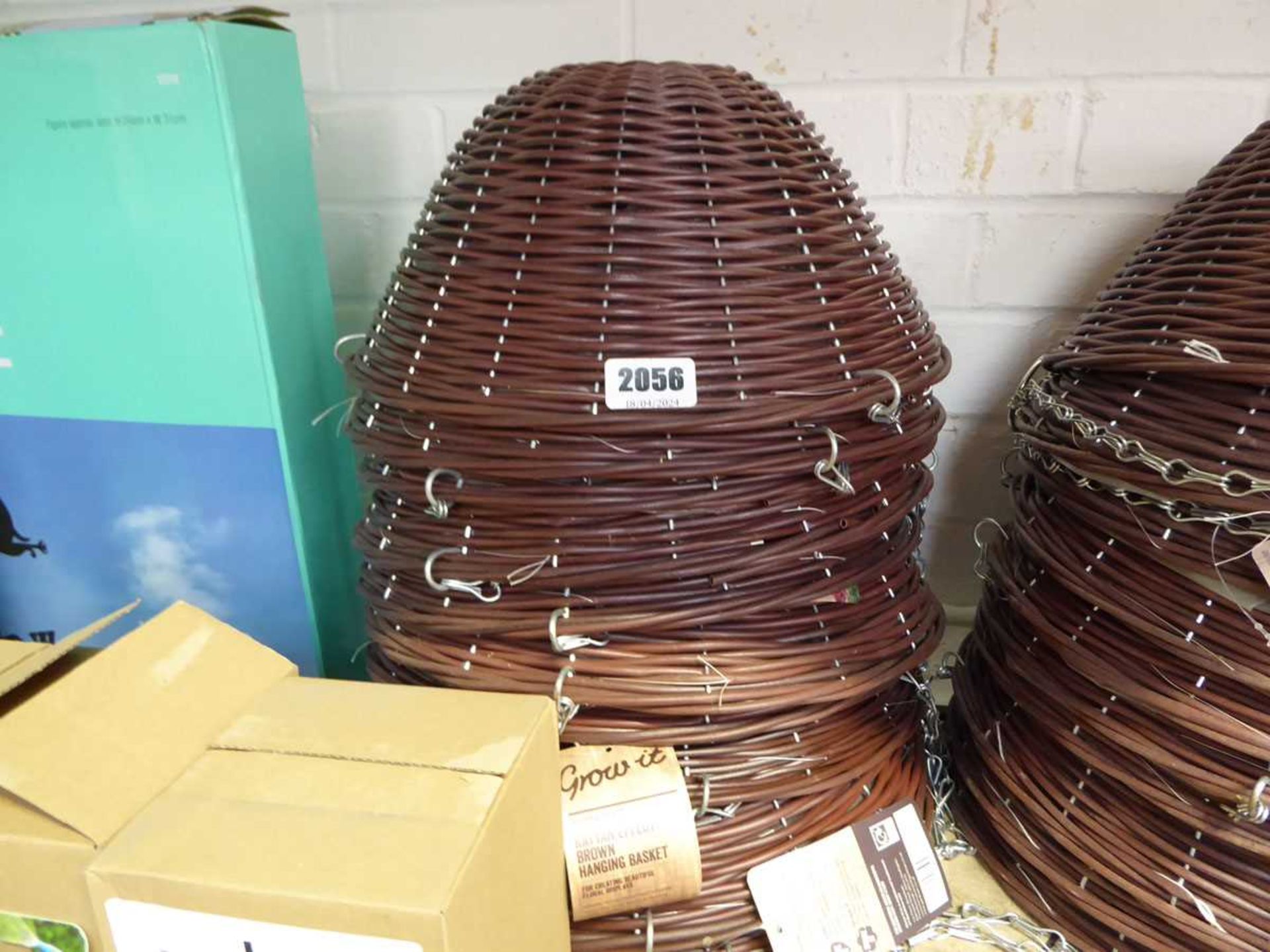 10x 35cm (14") brown rattan effect hanging baskets
