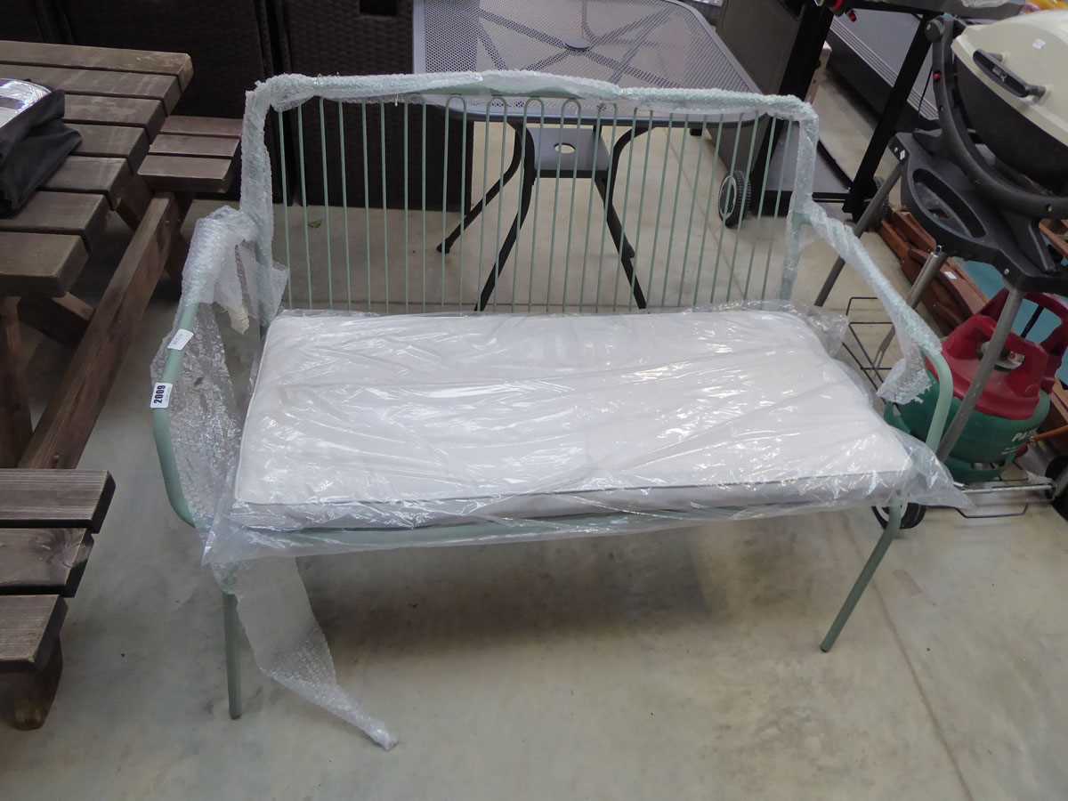 Green metal 2 seater garden bench