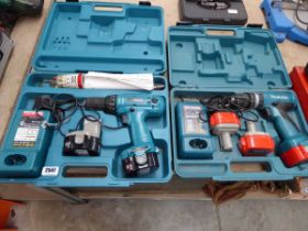 2 cased Makita cordless drills with 2 batteries and charger