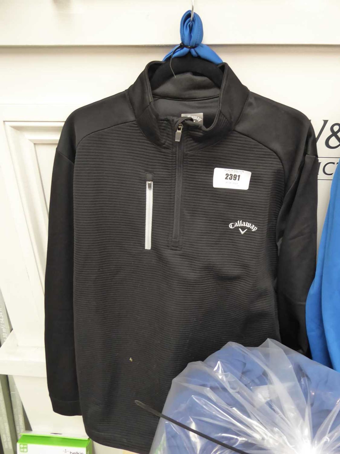+VAT 2 Callaway quarter neck zip up long sleeve tops, 1 in black and 1 in blue (size L)
