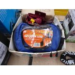 Crate containing a quantity of various caravan associated accessories to include hitchlocks,
