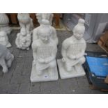 Pair of concrete kneeling Chinese warriors